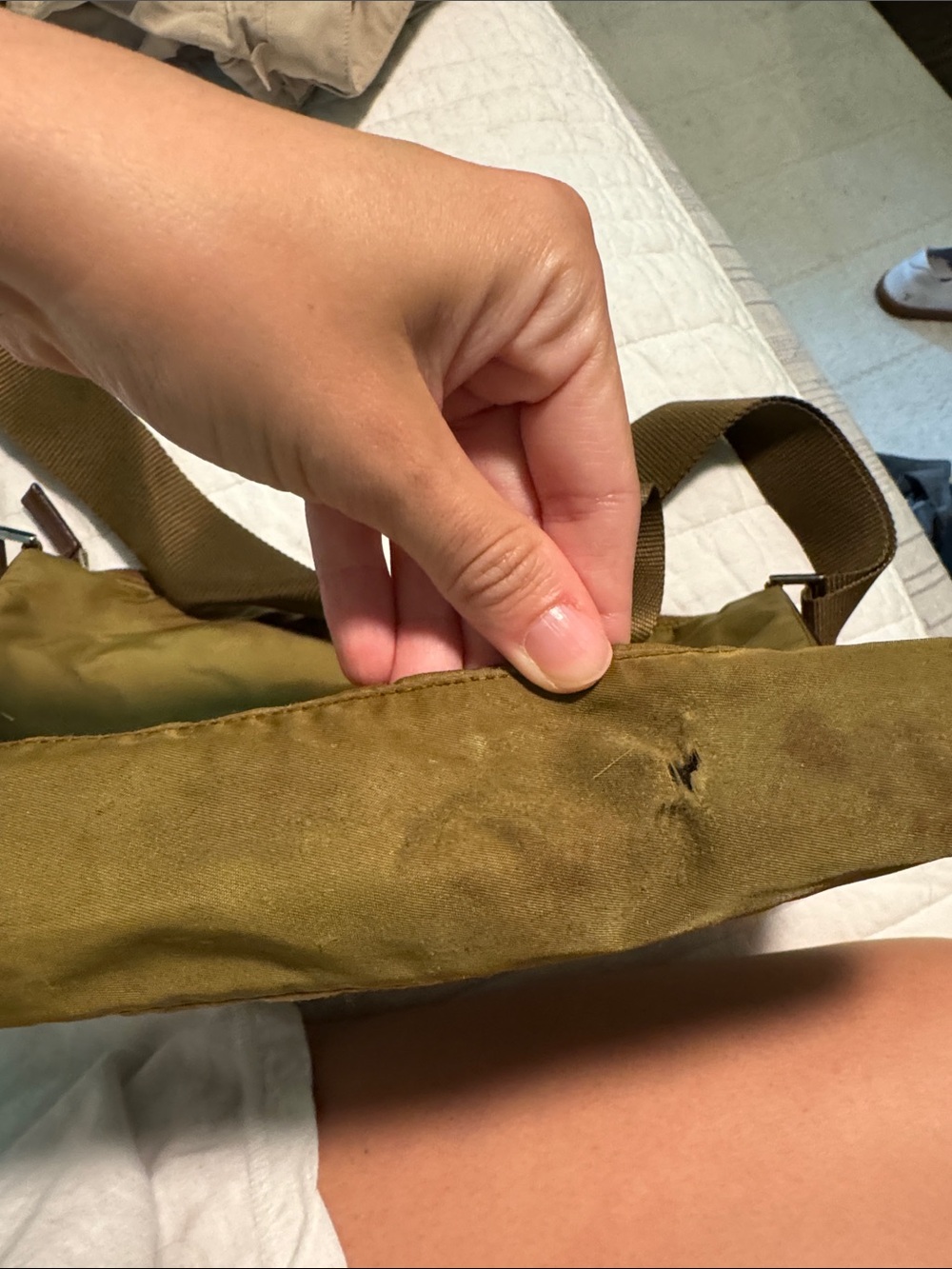 Prada Olive-Toned Nylon Messenger Bag with Brown Trim - Picture 5 of 7